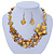 Golden/ Amber/ Yellow Honey Coloured Shell, Glass Bead Floral Necklace & Drop Earrings In Gold Plating - 40cm L/ 7cm Ext - view 4