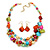 Multicoloured Shell, Glass Bead Floral Necklace & Drop Earrings In Gold Plating - 40cm L/ 7cm Ext - view 2