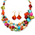 Multicoloured Shell, Glass Bead Floral Necklace & Drop Earrings In Gold Plating - 40cm L/ 7cm Ext