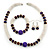 Light Silver Snowflake Metal Rings with Purple Glass Beads Necklace with Magnetic Closure (42cmL), Flex Bracelet (17cmL) and Drop Earring (35mm L) Set - view 1