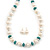 Off Round Cream Freshwater Pearl with Turquoise Bead Necklace and Stud Earrings Set In Silver Tone - 44cm L/ 8mm D - view 9