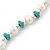Off Round Cream Freshwater Pearl with Turquoise Bead Necklace and Stud Earrings Set In Silver Tone - 44cm L/ 8mm D - view 11