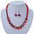 Red Faceted Graduated Beaded Necklace And Drop Earrings Set In Gold Tone - 43cm L/ 4cm Ext - view 3