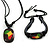 Black Bob Marley 'One Love' Pendant With Waxed Cotton Cord and Bob Marley Leather Bracelet Set - Adjustable