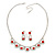 Bridal/ Wedding/ Prom Delicate Red/ Clear Austrian Crystal Necklace And Drop Earrings Set In Silver Tone - 36cm L/ 6cm Ext - view 14