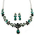 Bridal/ Prom/ Wedding Green Austrian Crystal Floral Necklace And Earrings Set In Silver Tone - 46cm L/ 5cm Ext