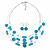 Blue Stripy Shell And Crystal Bead Multi-Strand Necklace And Drop Earrings In Silver Tone - 50cm L/ 4cm Ext - view 6
