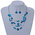 Blue Stripy Shell And Crystal Bead Multi-Strand Necklace And Drop Earrings In Silver Tone - 50cm L/ 4cm Ext - view 2