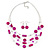 Fuchsia Stripy Shell And Crystal Bead Multi-Strand Necklace And Drop Earrings In Silver Tone - 50cm L/ 4cm Ext - view 6