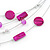 Fuchsia Stripy Shell And Crystal Bead Multi-Strand Necklace And Drop Earrings In Silver Tone - 50cm L/ 4cm Ext - view 7