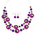 Violet/ Purple Shell & Glass, Crystal Floating Bead Necklace & Drop Earring Set - 46cm L/ 4cm Ext