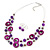 Violet/ Purple Shell & Glass, Crystal Floating Bead Necklace & Drop Earring Set - 46cm L/ 4cm Ext - view 6