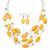 Yellow Shell & Crystal Floating Bead Necklace & Drop Earring Set - 50cm L/ 4cm Ext