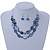 Blue Violet Oval Shell & Round Crystal Floating Bead Necklace & Drop Earring Set - 46cm L/ 4cm Ext - view 2