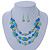Mint/ Olive/ Light Blue Glass & Enamel Bead Multi Strand Wire Necklace & Drop Earrings Set In Silver Tone - 44cm L/ 3cm Ext - view 2