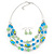 Mint/ Olive/ Light Blue Glass & Enamel Bead Multi Strand Wire Necklace & Drop Earrings Set In Silver Tone - 44cm L/ 3cm Ext - view 6