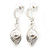 Clear Crystal, White Glass Pearl Calla Lily Pendant with Chain and Drop Earrings Set In Rhodium Plated Metal - 40cm L/ 5cm Ext, 45mm L (Earrings) - view 4