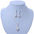 Clear Crystal, White Glass Pearl Calla Lily Pendant with Chain and Drop Earrings Set In Rhodium Plated Metal - 40cm L/ 5cm Ext, 45mm L (Earrings) - view 2