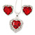 Red/ Clear Crystal Heart Pendant with Silver Tone Chain and Stud Earrings Set - 44cm L/ 6cm Ext