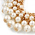 Gold Plated Cream Faux Pearl Bib Necklace and Drop Earrings Set - 40cm L/ 8cm Ext - view 7