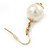 Gold Plated Cream Faux Pearl Bib Necklace and Drop Earrings Set - 40cm L/ 8cm Ext - view 5