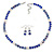 Light Silver Snowflake Metal Rings with Sapphire/ AB Blue Glass Beads Necklace and Drop Earrings Set - 44cm L/ 6cm Ext