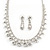 Bridal Clear Crystal Choker Necklace & Drop Earring Set In Silver Tone Metal - 33cm L/ 11cm Ext - view 2