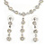 Delicate Bridal Simulated Pearl/ Crystal Floral Y-Necklace & Drop Earring Set In Silver Metal - 39cm L/ 12cm Ext - view 2