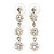 Delicate Bridal Simulated Pearl/ Crystal Floral Y-Necklace & Drop Earring Set In Silver Metal - 39cm L/ 12cm Ext - view 6