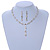 Delicate Bridal Simulated Pearl/ Crystal Floral Y-Necklace & Drop Earring Set In Silver Metal - 39cm L/ 12cm Ext - view 12