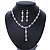 Delicate Bridal Simulated Pearl/ Crystal Floral Y-Necklace & Drop Earring Set In Silver Metal - 39cm L/ 12cm Ext - view 3