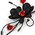 Exquisite Y-Shape Red Rose Necklace & Drop Earring Set In Black Metal - 42cm L/ 6cm Ext/ 7cm Drop - view 4