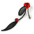 Exquisite Y-Shape Red Rose Necklace & Drop Earring Set In Black Metal - 42cm L/ 6cm Ext/ 7cm Drop - view 5