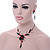 Exquisite Y-Shape Red Rose Necklace & Drop Earring Set In Black Metal - 42cm L/ 6cm Ext/ 7cm Drop - view 3