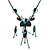 Exquisite Y-Shape Teal Blue Rose Necklace & Drop Earring Set In Black Metal - 42cm L/ 6cm Ext/ 9cm Front Drop