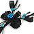 Exquisite Y-Shape Teal Blue Rose Necklace & Drop Earring Set In Black Metal - 42cm L/ 6cm Ext/ 9cm Front Drop - view 4