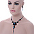 Exquisite Y-Shape Teal Blue Rose Necklace & Drop Earring Set In Black Metal - 42cm L/ 6cm Ext/ 9cm Front Drop - view 2
