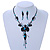 Exquisite Y-Shape Teal Blue Rose Necklace & Drop Earring Set In Black Metal - 42cm L/ 6cm Ext/ 9cm Front Drop - view 3