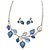 Romantic Blue/ White Enamel, Resin Leaf Necklace & Stud Earrings In Silver Tone Metal - 40cm L/ 8cm Ext - Gift Boxed
