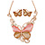 Romantic Glass, Crystal Pastel Gold/ Pink Butterfly Necklace & Stud Earrings In Gold Tone Metal - 40cm L/ 8cm Ext - Gift Boxed