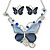 Romantic Glass, Crystal Blue Butterfly Necklace & Stud Earrings In Silver Tone Metal - 40cm L/ 8cm Ext - Gift Boxed