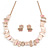 Geometric Multi Square Textured Necklace & Stud Earrings In Gold Tone (Matt Gold/ Pastel Pink) - 39cm L/ 8cm Ext - Gift Boxed