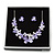 Romantic Matt Purple, Lavender Enamel Textured Floral Necklace & Stud Earrings In Rhodium Plated Metal - 39cm L/ 7cm Ext - Gift Boxed - view 2