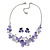 Romantic Matt Purple, Lavender Enamel Textured Floral Necklace & Stud Earrings In Rhodium Plated Metal - 39cm L/ 7cm Ext - Gift Boxed - view 9