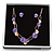 Romantic Purple/ Rose Gold Matt Enamel 3D Floral Necklace & Stud Earrings In Rose Gold Metal - 39cm L/ 8cm Ext - Gift Boxed - view 2