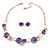 Romantic Purple/ Rose Gold Matt Enamel 3D Floral Necklace & Stud Earrings In Rose Gold Metal - 39cm L/ 8cm Ext - Gift Boxed - view 5