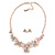 Romantic Pastel Pink/ Beige Matt Enamel 3D Floral Necklace & Stud Earrings In Rose Gold Metal - 40cm L/ 8cm Ext - Gift Boxed - view 5