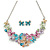 Glittering Multicoloured Enamel, Clear Crystal Multi Butterfly Necklace and Stud Earrings Set In Rhodium Plating - 42cm L/ 7cm Ext