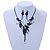 Exquisite Y-Shape Metallic Silver Rose Necklace & Drop Earring Set In Black Metal - 38cm L/ 7cm Ext - view 2