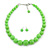 Apple Green Acrylic Bead Choker Style Necklace And Stud Earring Set In Silver Tone - 38cm L/ 5cm Ext